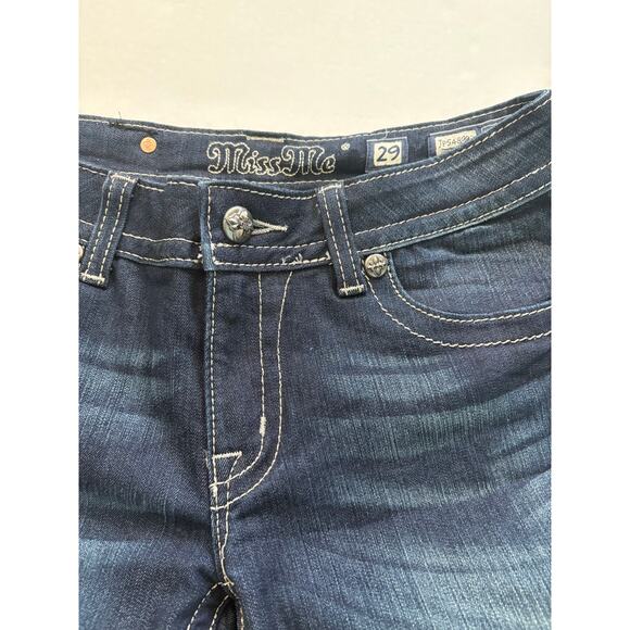 Miss Me Full Metal Boot Cut Jeans Blue Size 29 Embellished Flap Pocket LONG 36" - Picture 5 of 7